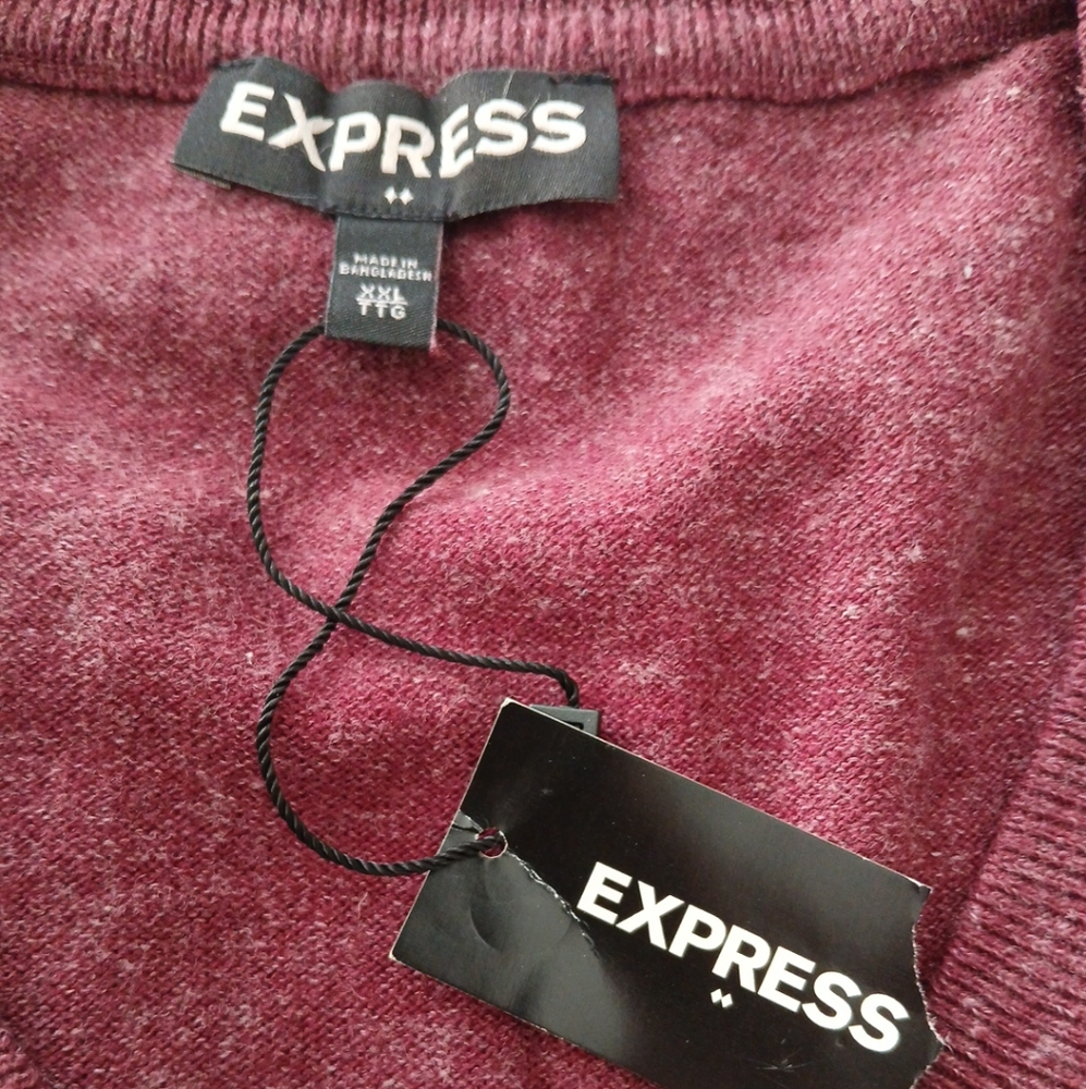 NWT MEN'S EXPRESS PULLOVER SWEATER XXL WINE, BLUE AND GREY - Picture 3 of 4
